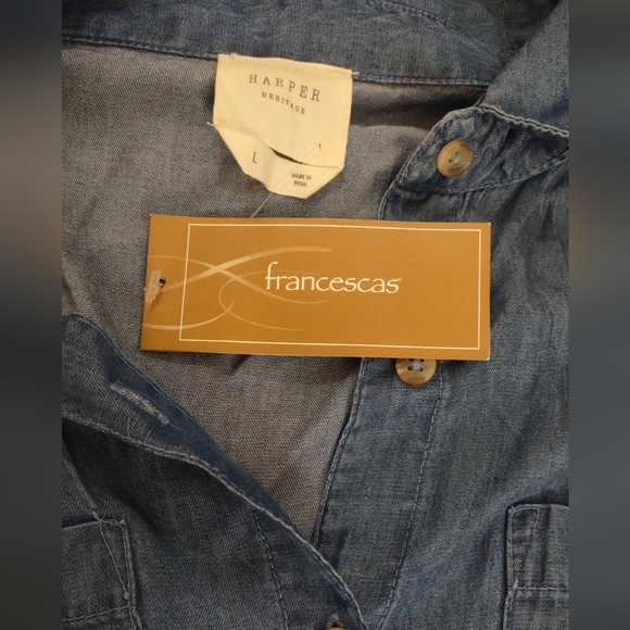 Francesca's Collections Denim Shirt Dress with Belt - Picture 3 of 6